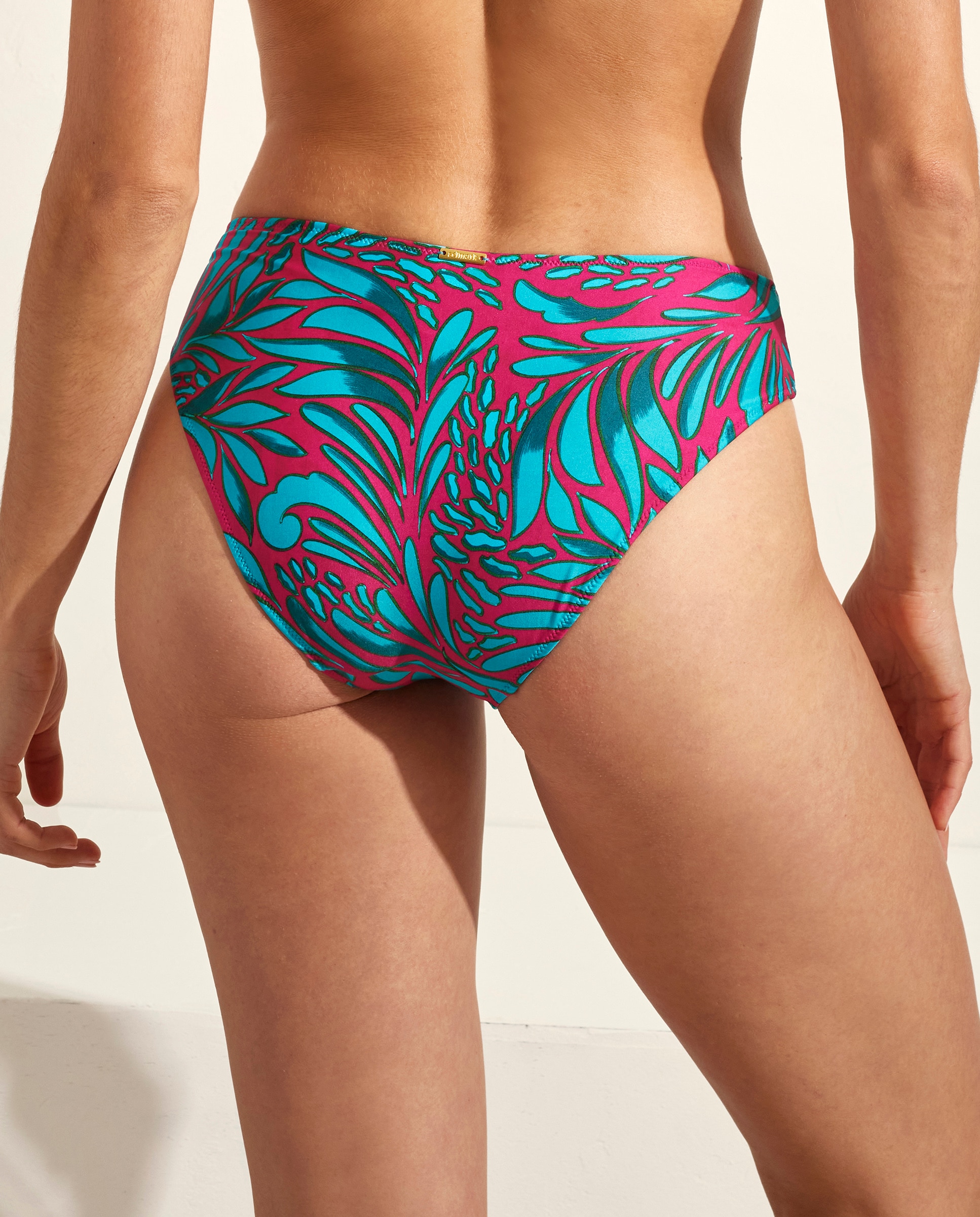 Cueca de Biquíni Clássica Estampada com Cintura em Linha Reta Turquesa-2