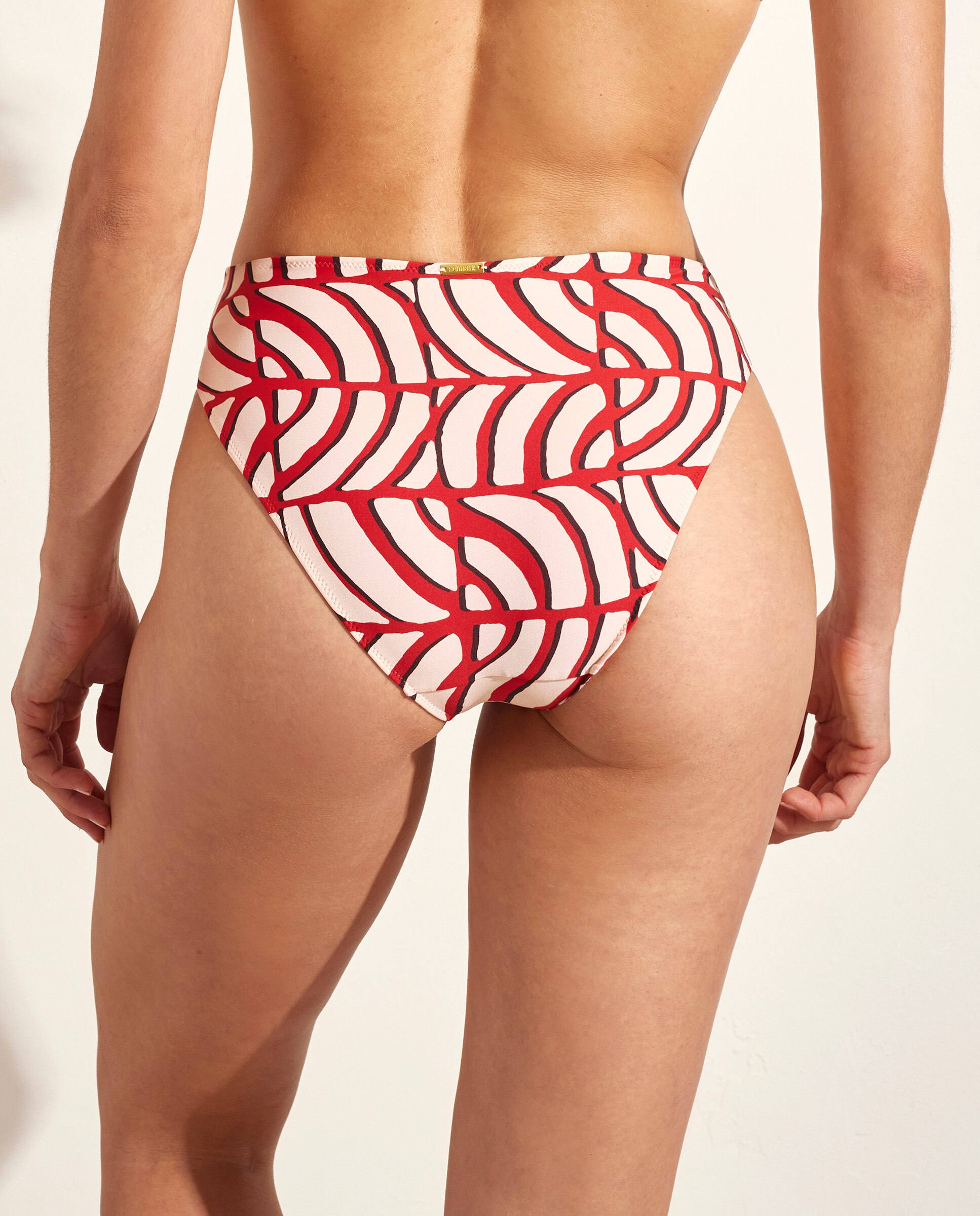 Cueca de Biquíni Clássica Estampada com Cintura em Linha Reta Vermelho-2