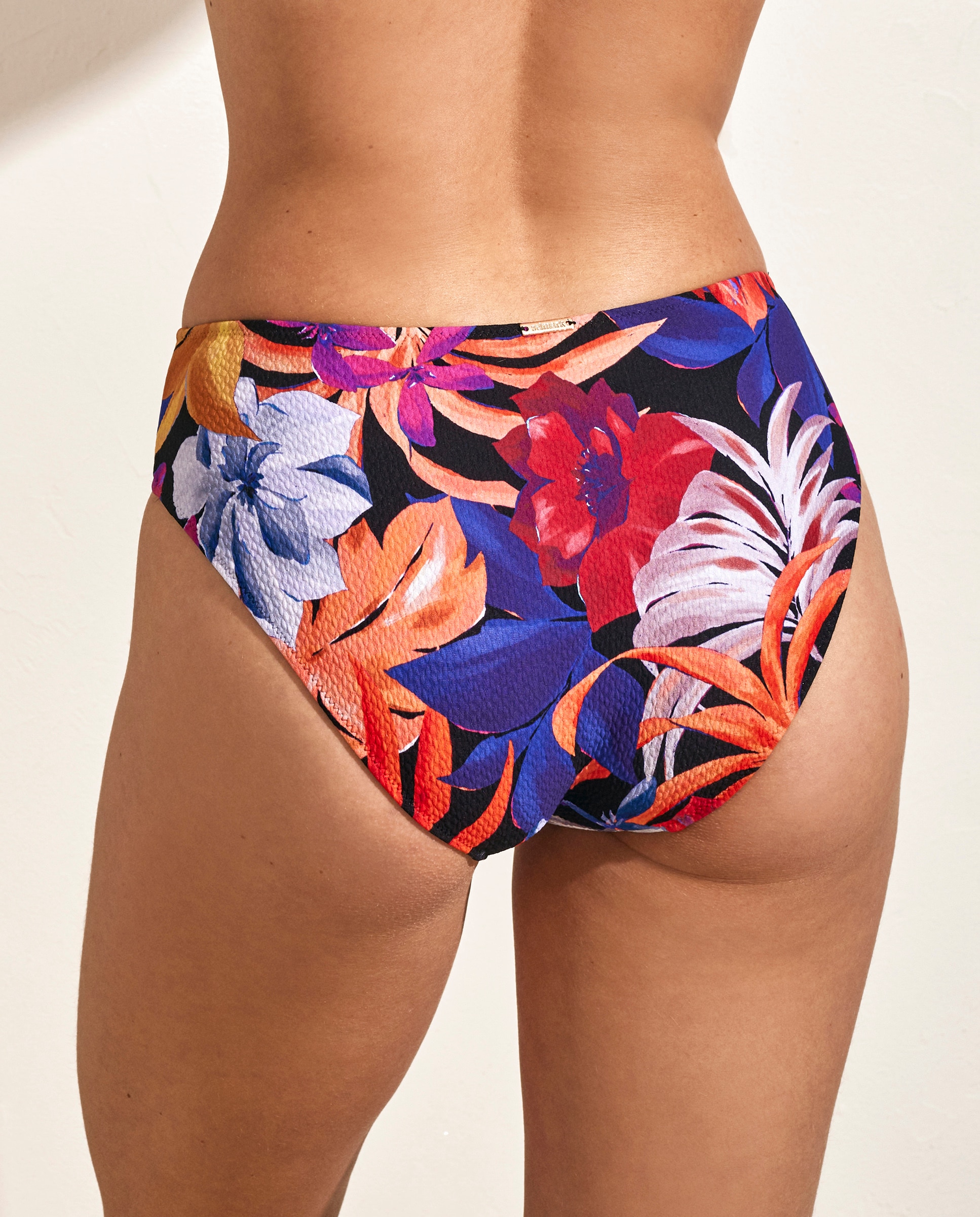 Cueca de Biquíni Clássica Estampada com Cintura Reta Preto-2