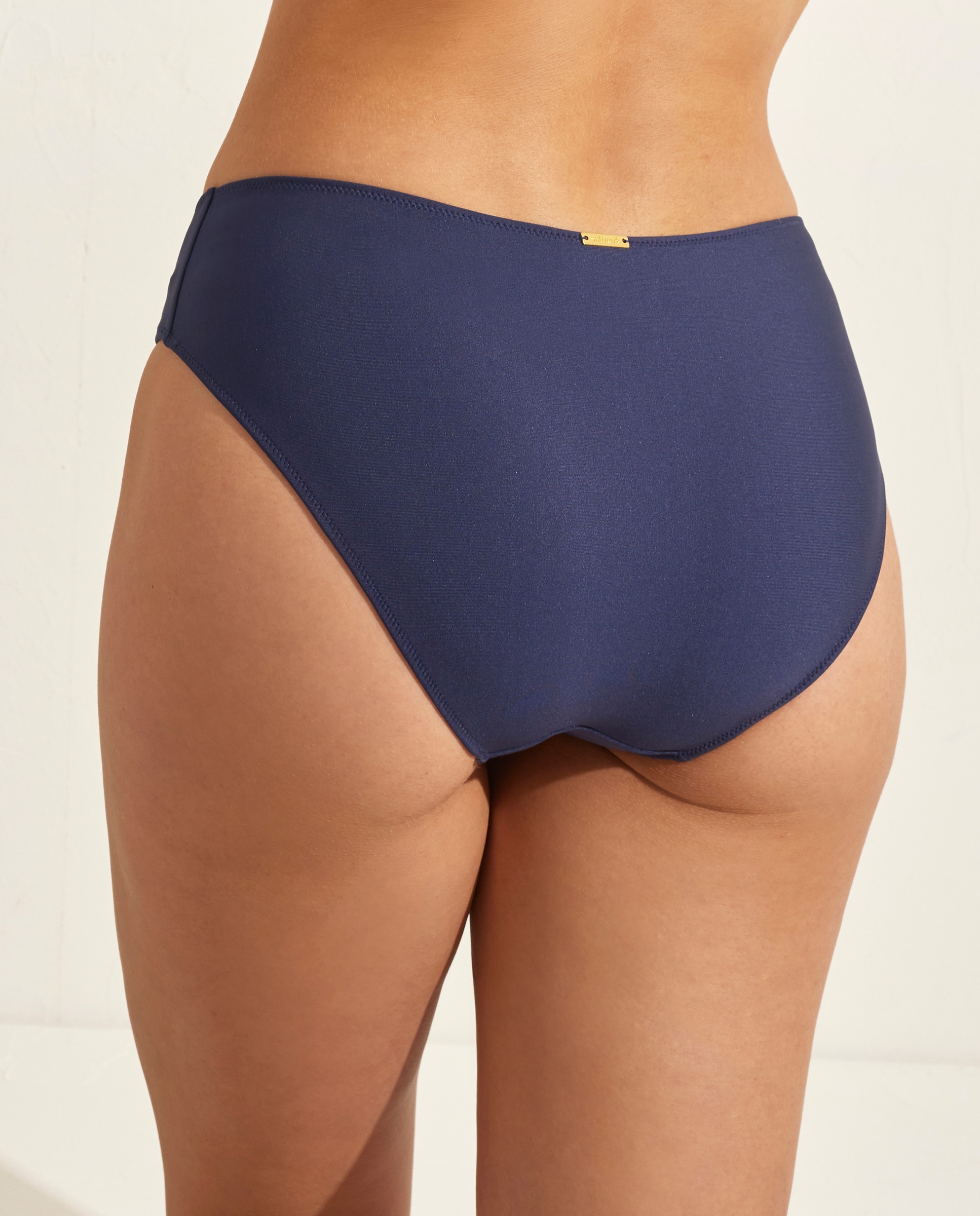 Cueca de Biquíni Clássica Lisa com Desenhos Frontais Azul-marinho-2