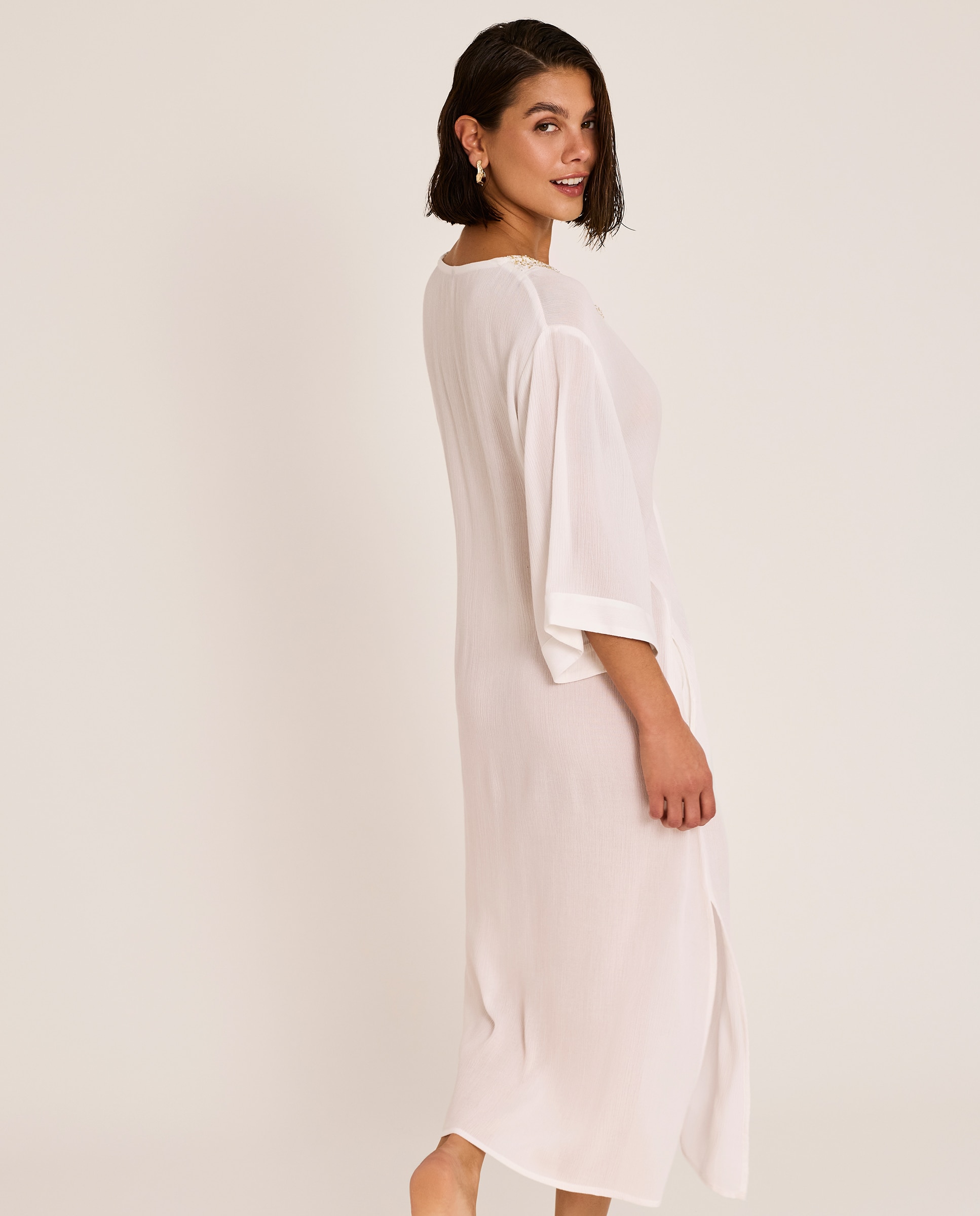 Vestido de Praia Comprido com Decote em V, Coleção Solstice Branco-2