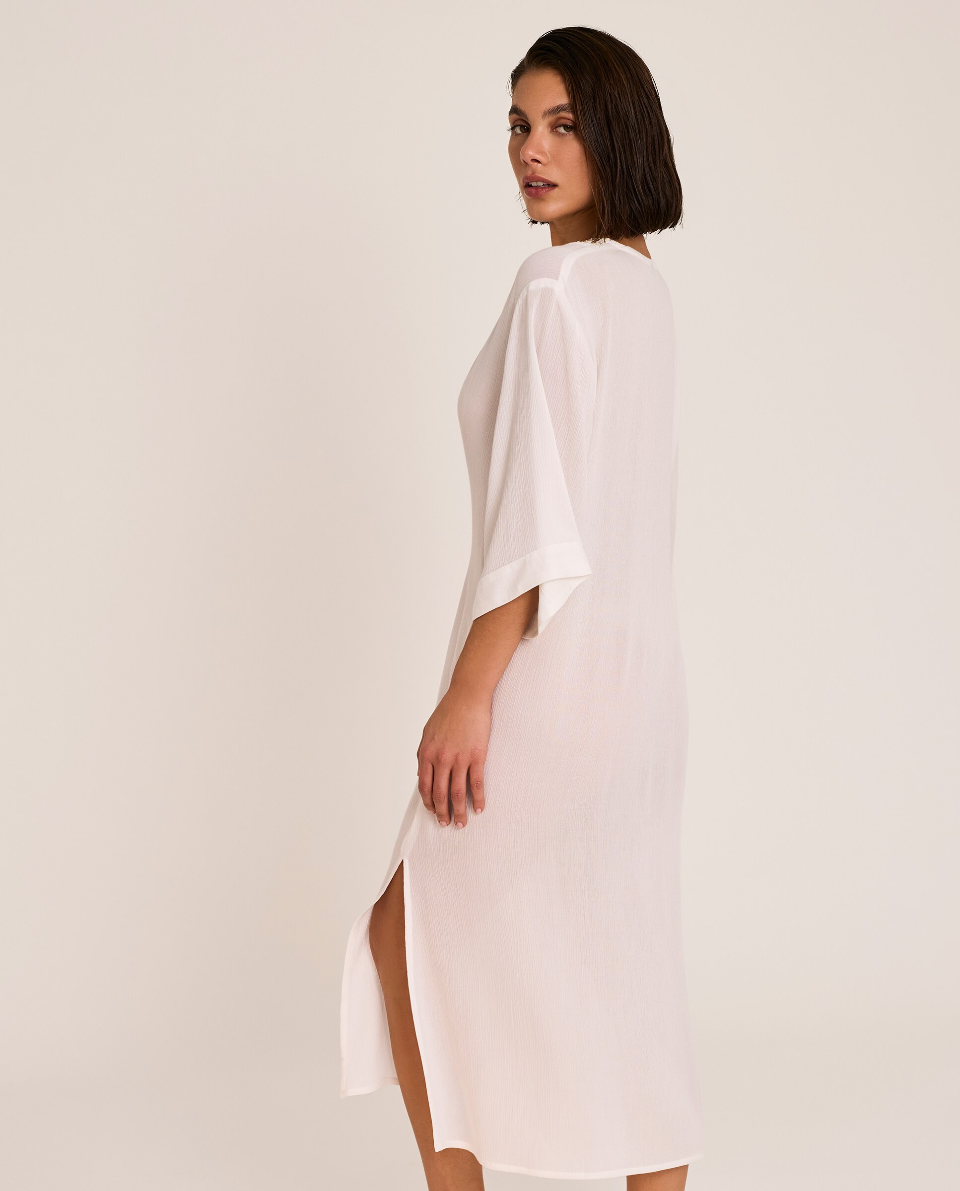 Vestido de Praia Comprido com Decote em V, Coleção Solstice Branco-5