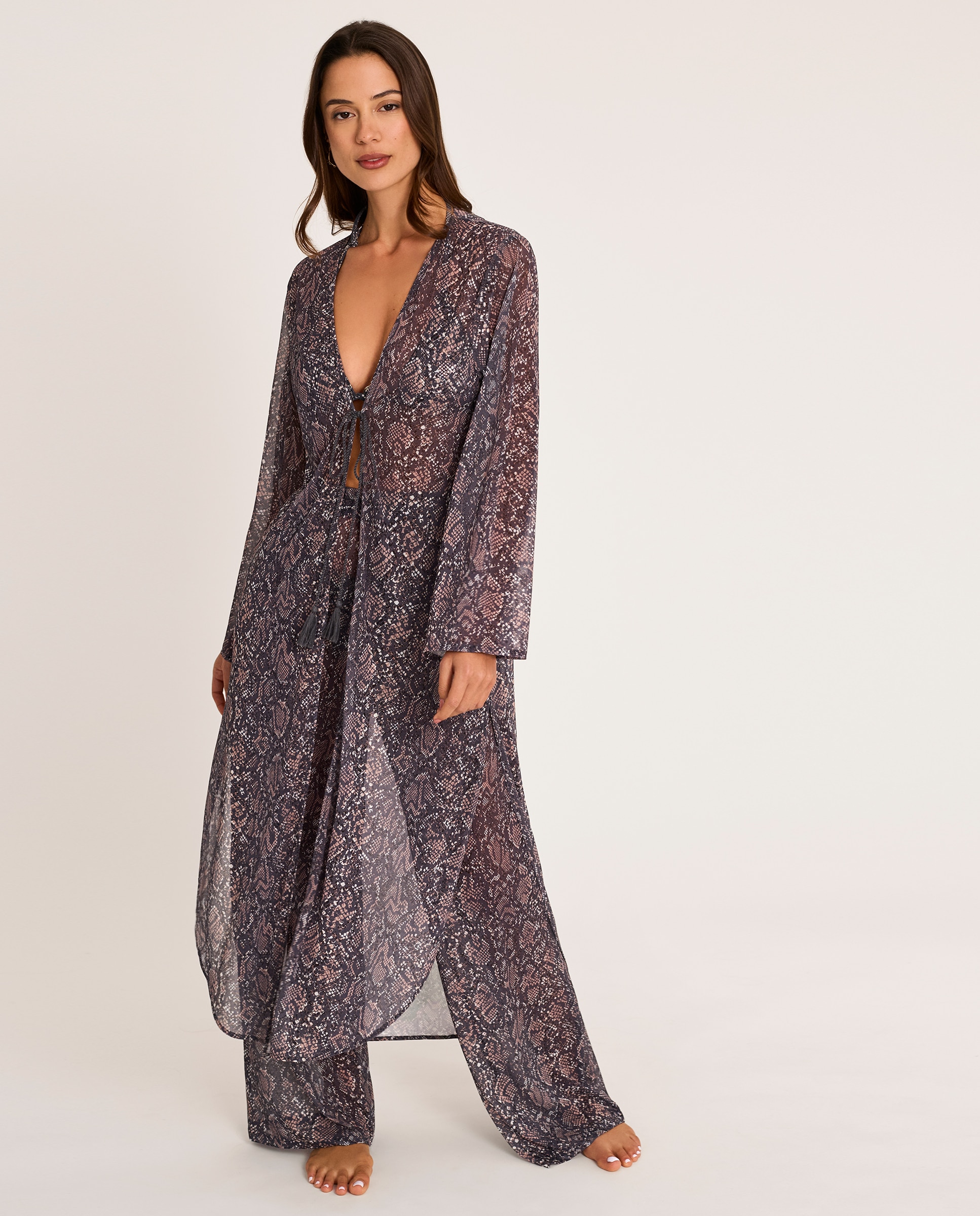Imagem 0 de Vestido de Praia, Duas Peças Kimono e Calças Compridas, Coleção Índigo