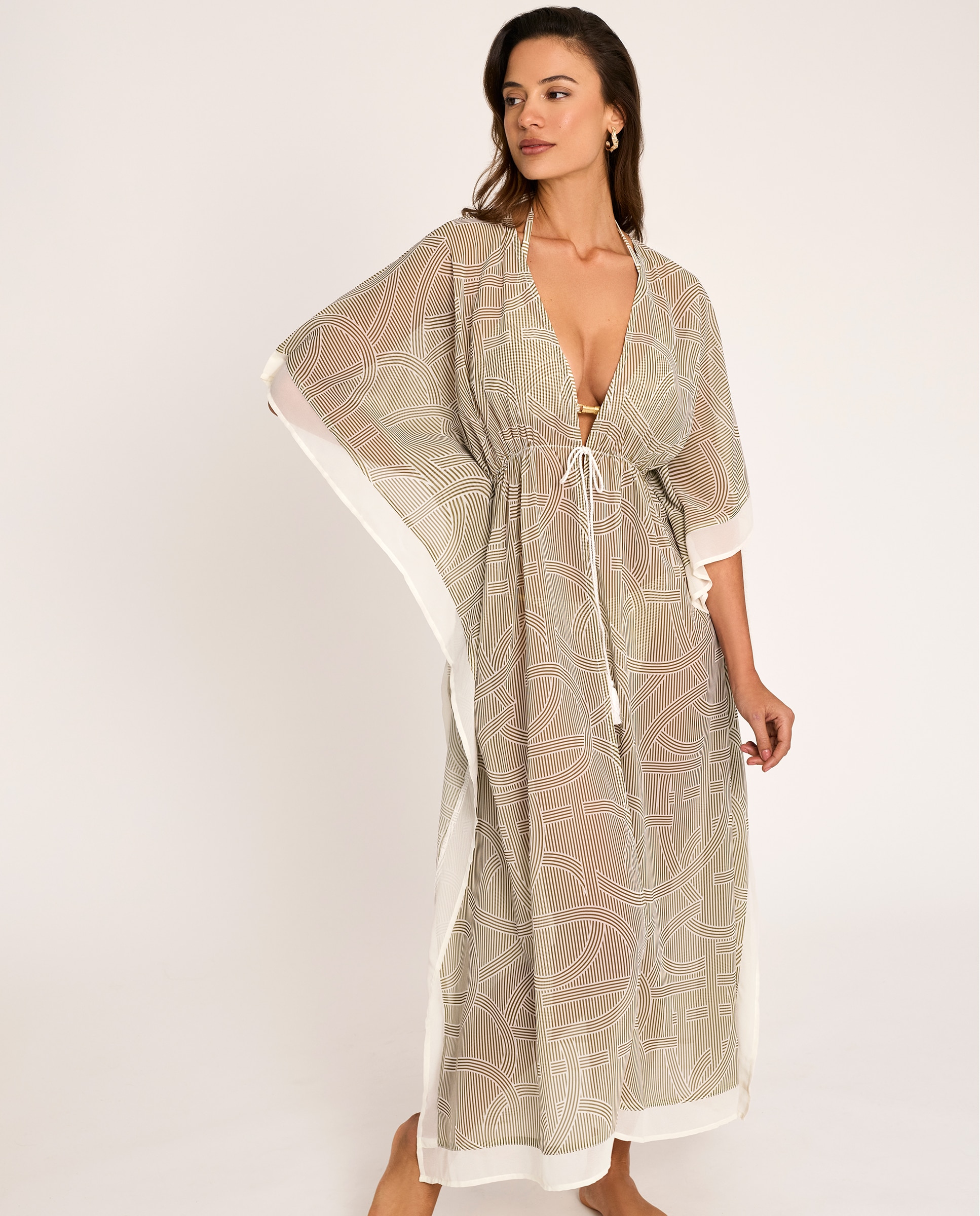 Kaftan Comprido de Manga Morcego, Coleção Reverie Branco-4