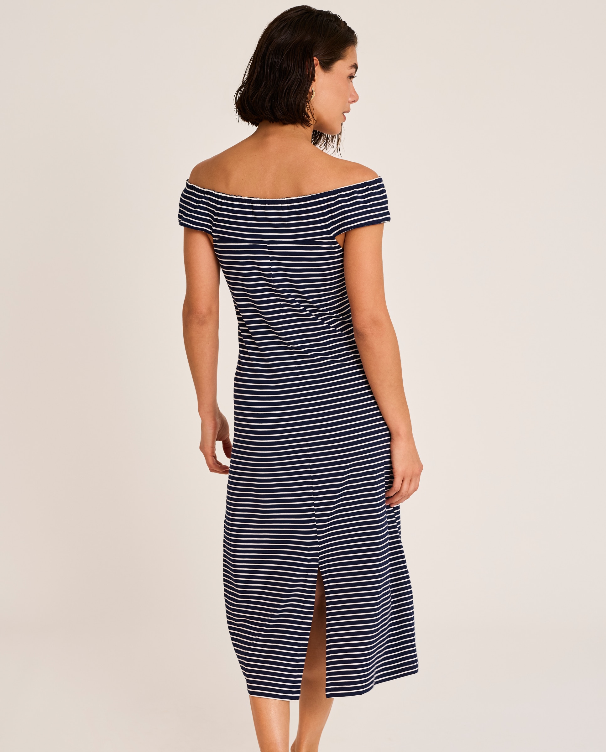 Vestido de Praia Comprido de Decote À Barco Azul/Branco-2