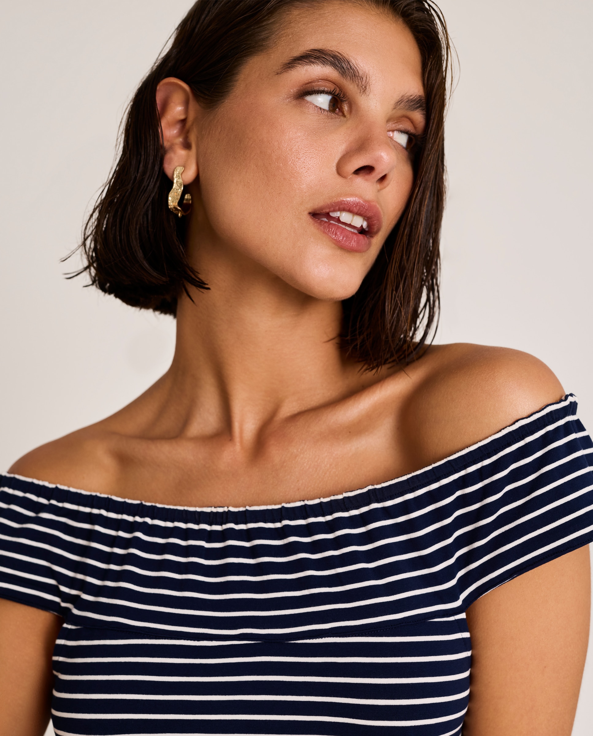 Vestido de Praia Comprido de Decote À Barco Azul/Branco-3