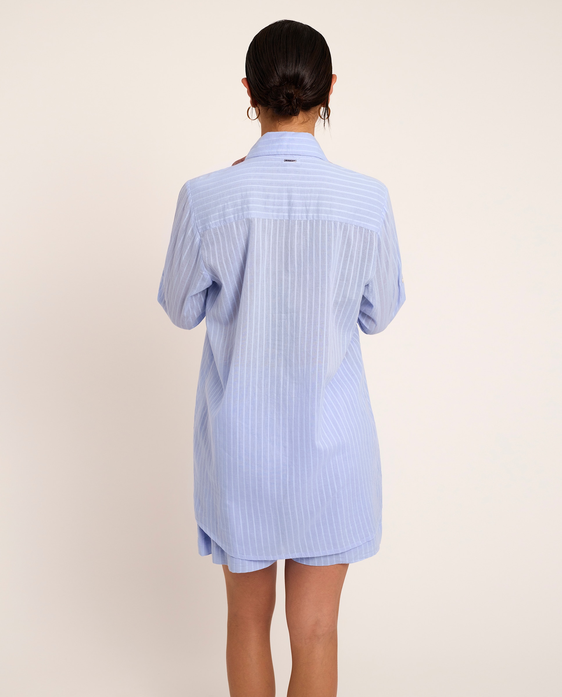 Conjunto Playero, Calções e Camisa de Manga Comprida Azul/Branco-2