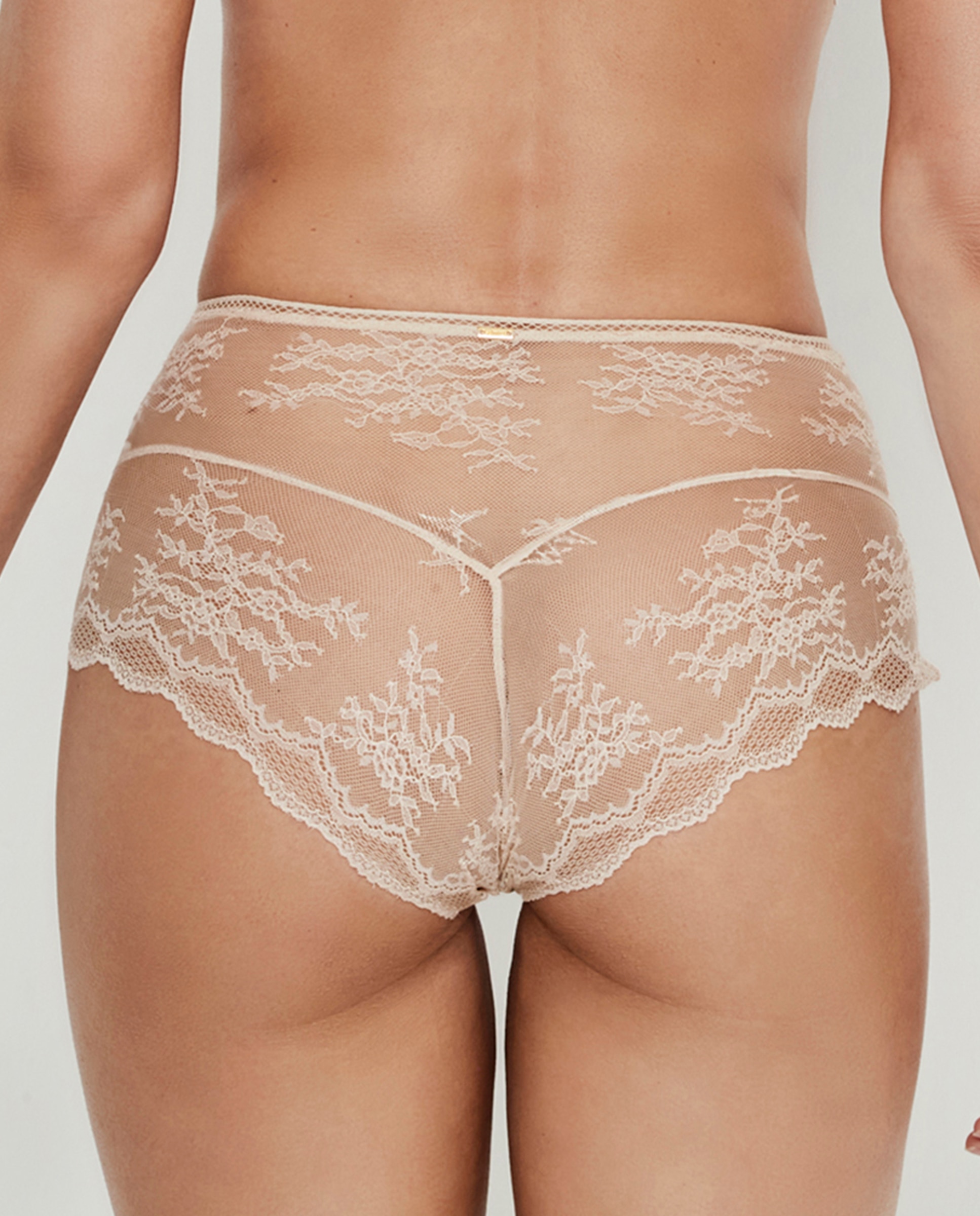 Cueca Modeladora com Cintura Muito Alta e Tule de Controlo Bege-2