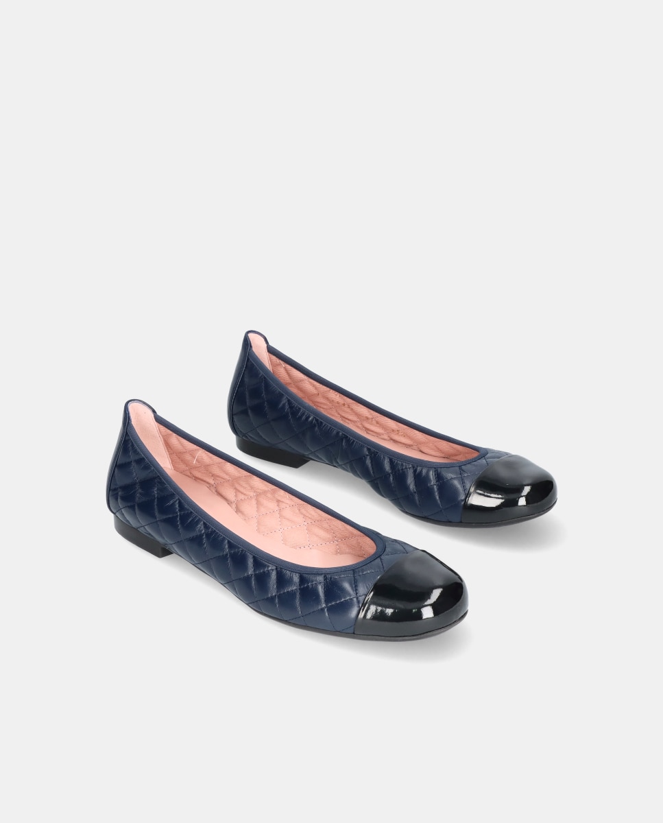 Sabrinas Rasas Shirley em Napa Acolchoada e Biqueira de Verniz Azul-marinho-2