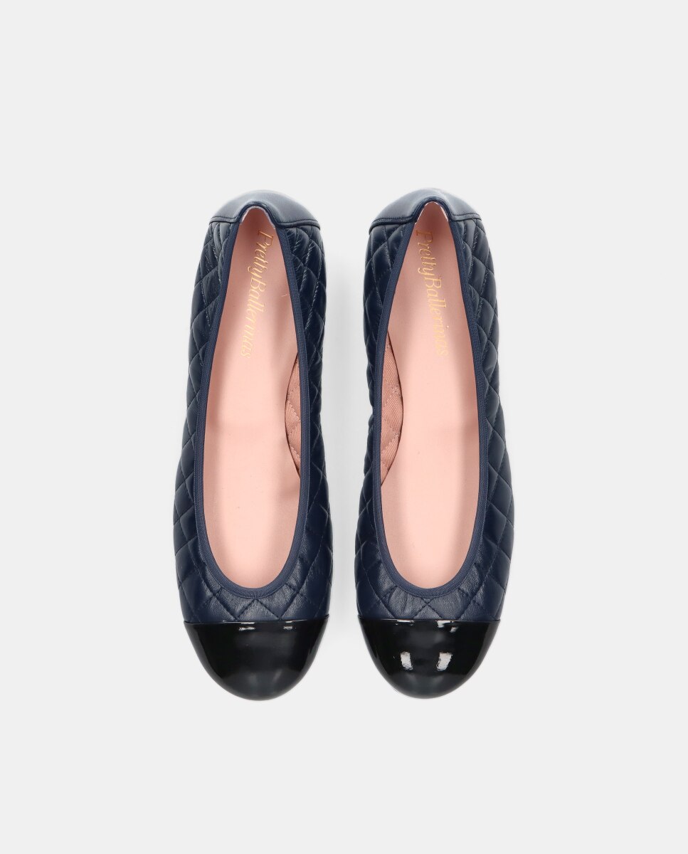 Sabrinas Rasas Shirley em Napa Acolchoada e Biqueira de Verniz Azul-marinho-3