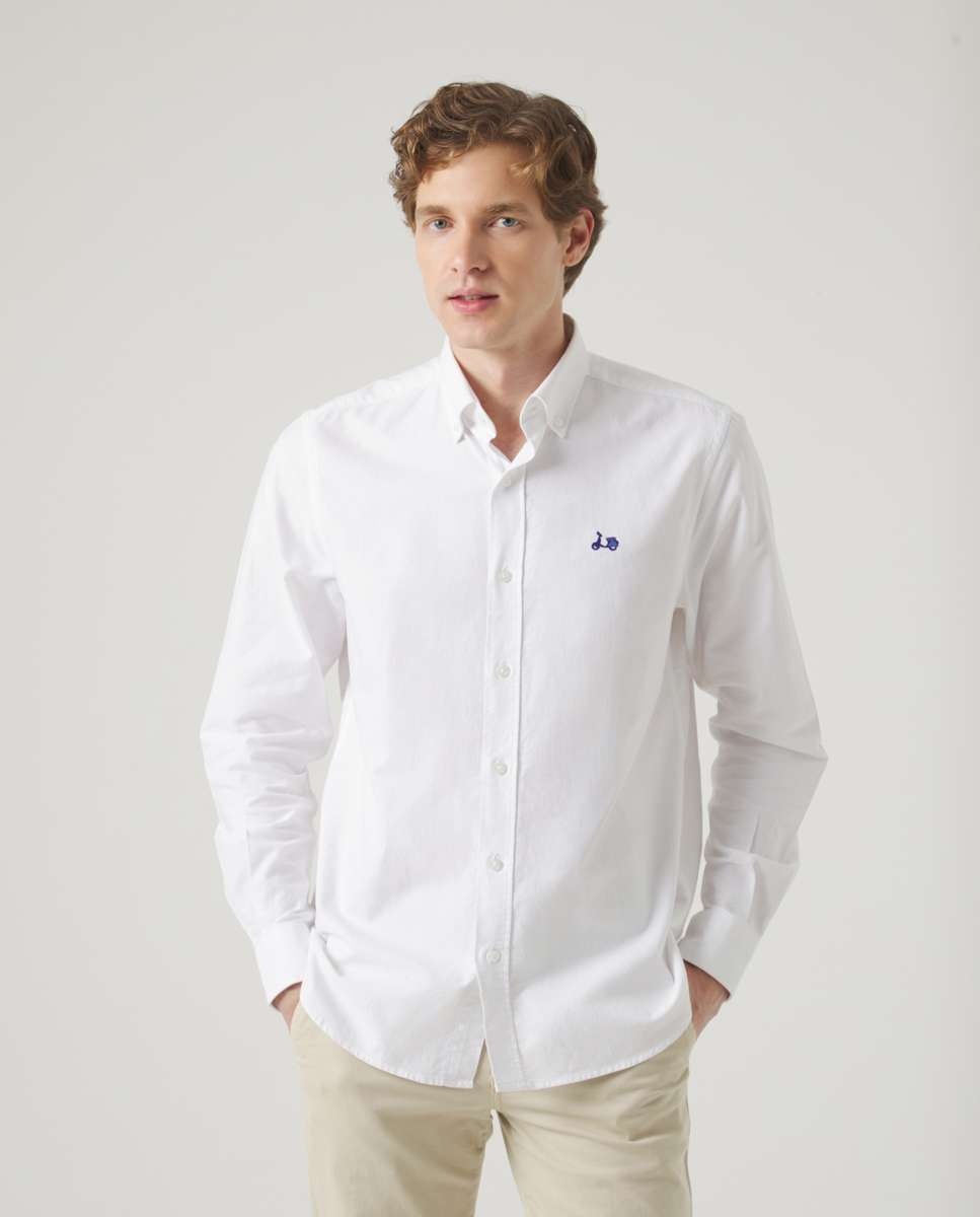 Camisa de Algodão com Corte Regular Lisa Branco-1