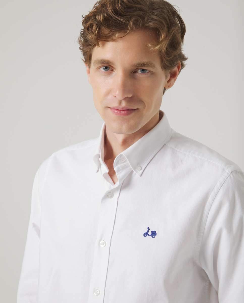 Camisa de Algodão com Corte Regular Lisa Branco-3