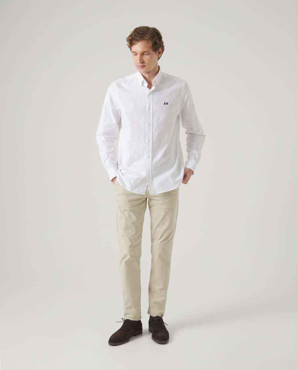 Camisa de Algodão com Corte Regular Lisa Branco-4