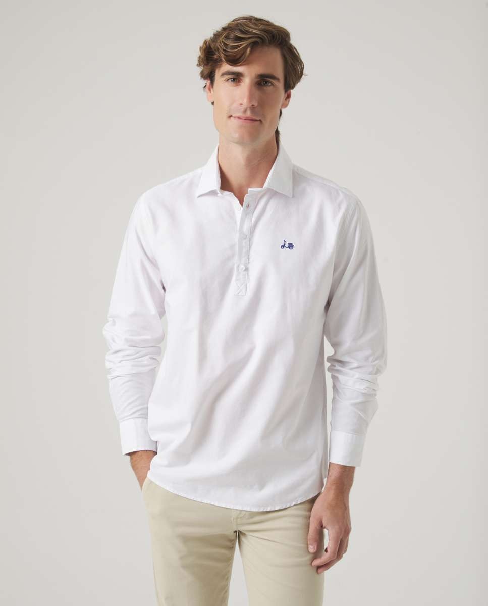 Camisa de Algodão com Corte Regular Lisa Branco-1