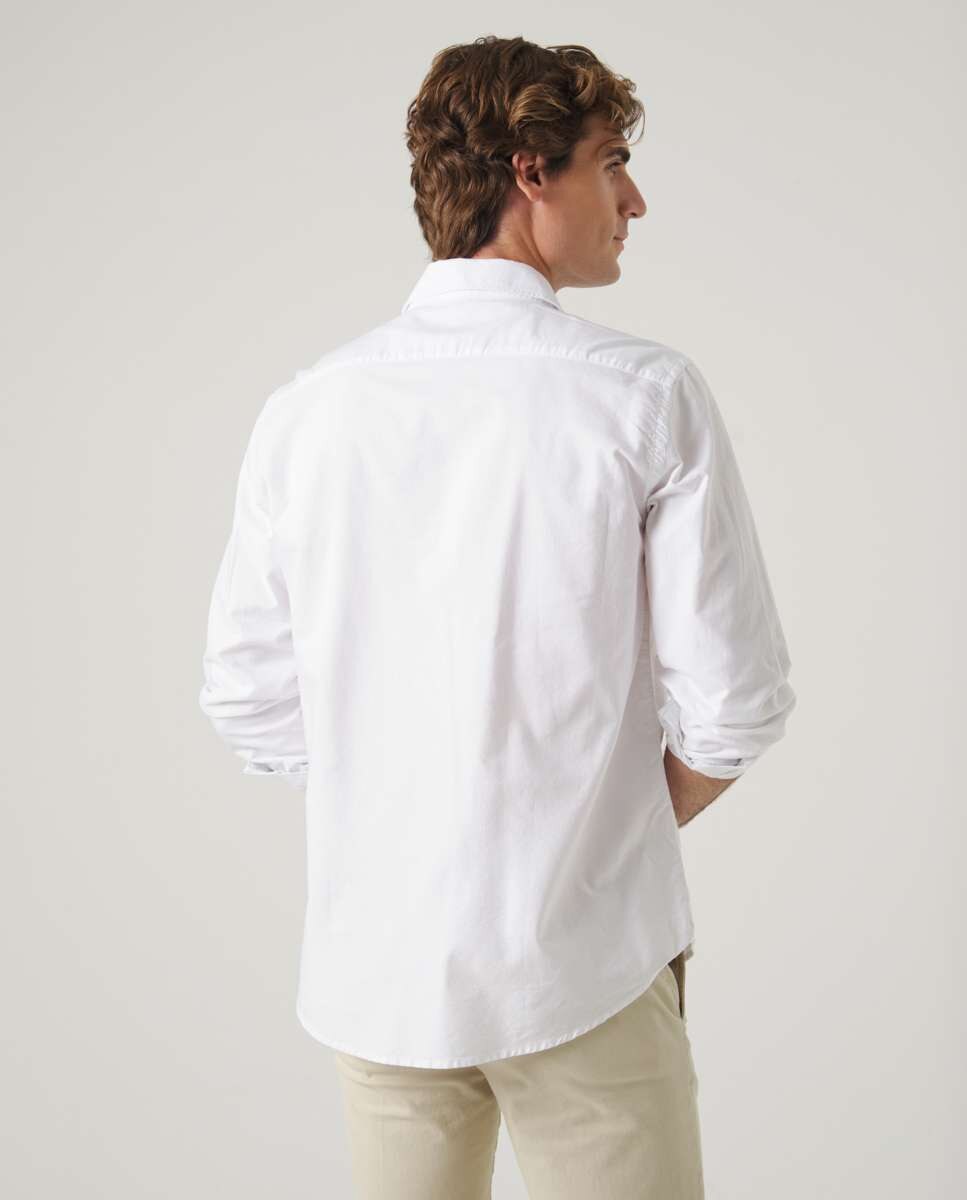 Camisa de Algodão com Corte Regular Lisa Branco-2