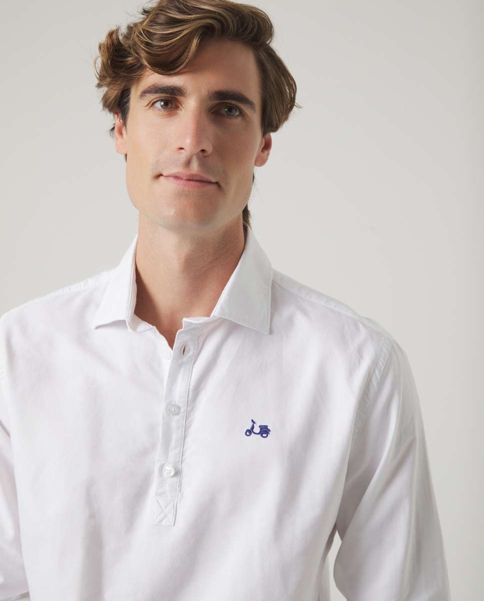 Camisa de Algodão com Corte Regular Lisa Branco-3
