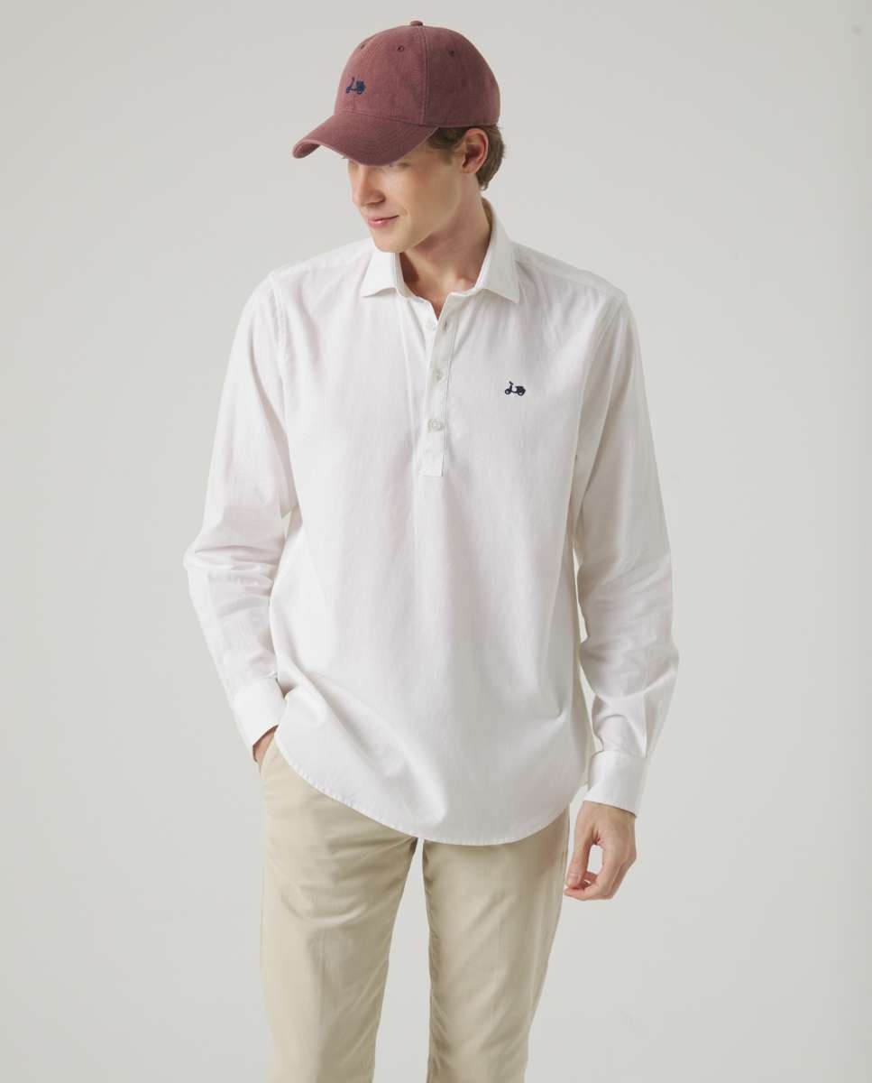 Camisa de Algodão com Corte Regular Lisa Branco-1