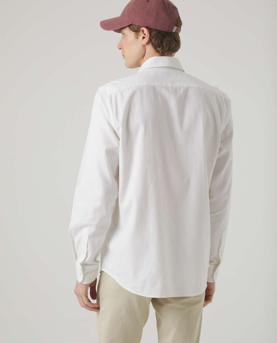 Camisa de Algodão com Corte Regular Lisa Branco-2