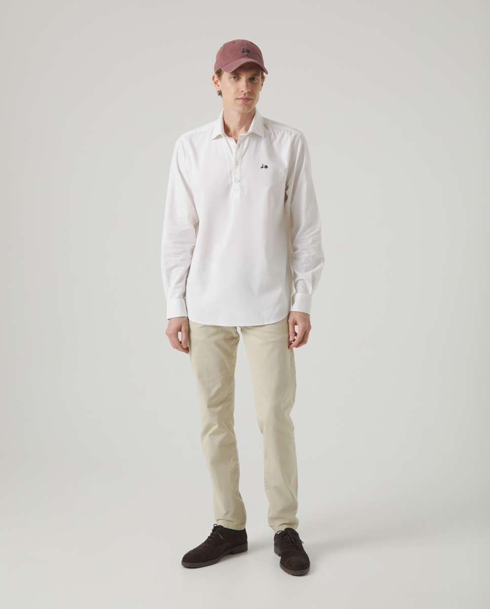 Camisa de Algodão com Corte Regular Lisa Branco-3
