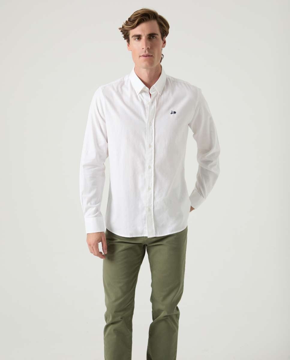 Camisa de Algodão com Corte Regular Lisa Branco-1