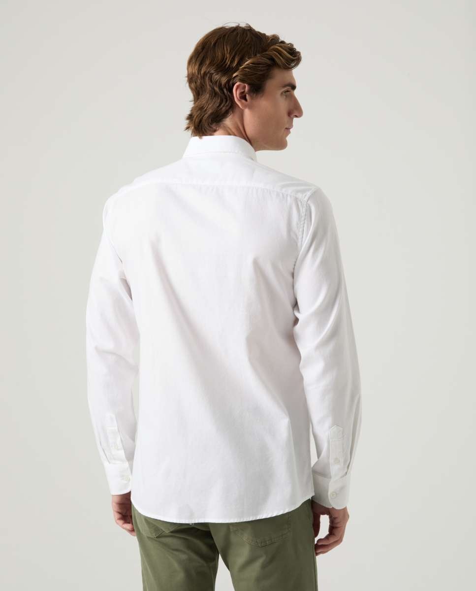 Camisa de Algodão com Corte Regular Lisa Branco-2