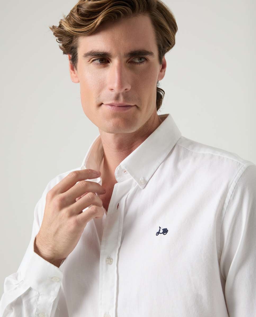 Camisa de Algodão com Corte Regular Lisa Branco-3