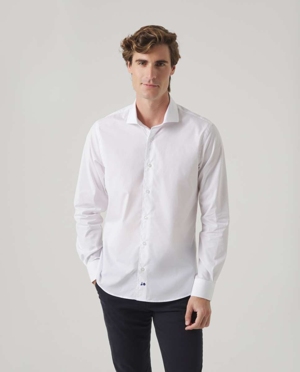 Camisa de Algodão com Corte Regular Lisa Branco-1