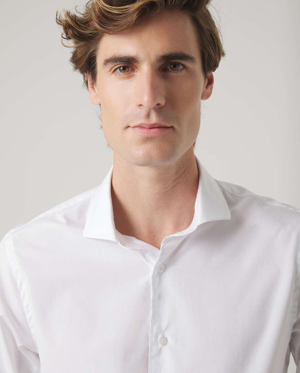 Camisa de Algodão com Corte Regular Lisa Branco-3