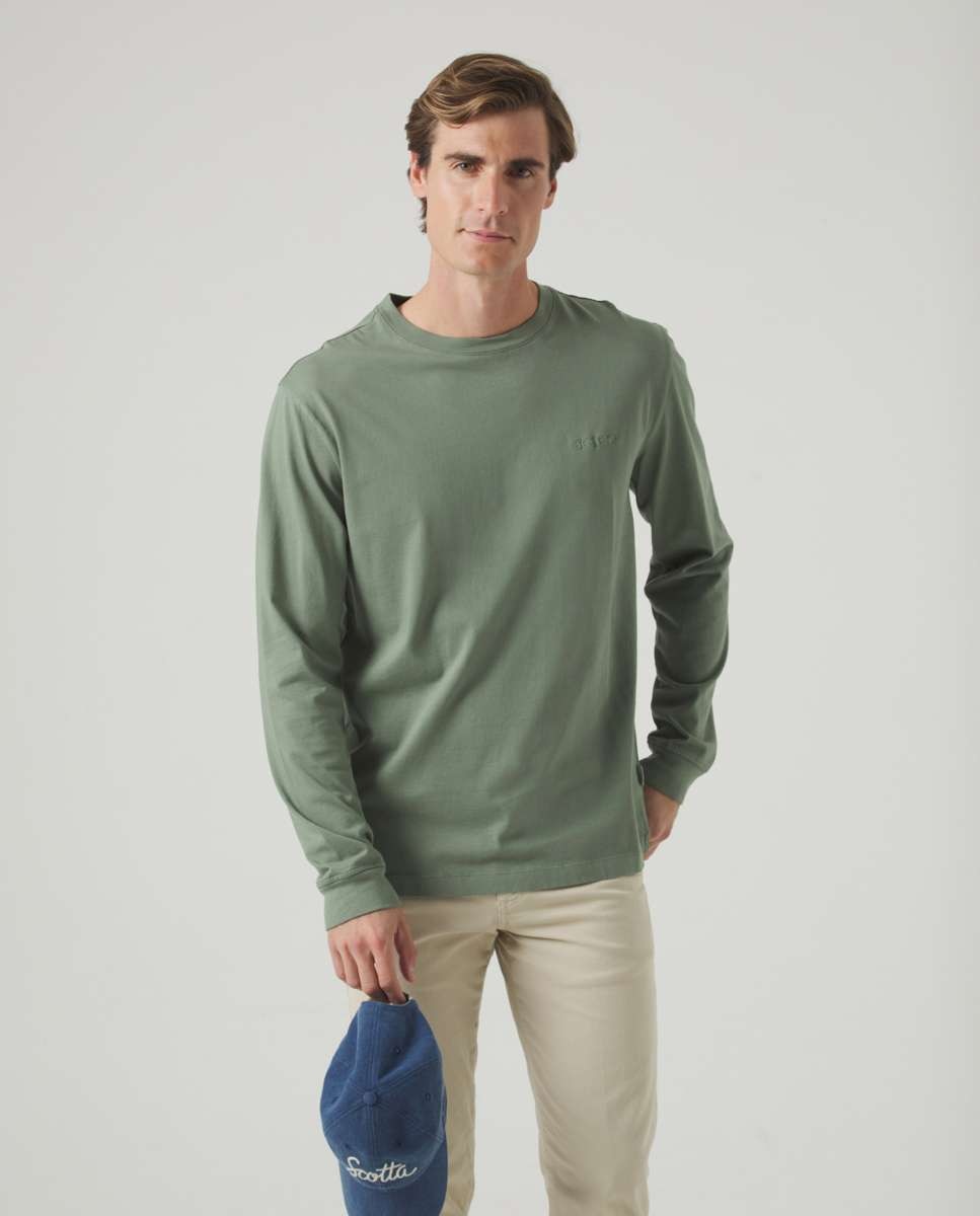 Sweatshirt sem Capuz com Gola Redonda Caqui-1