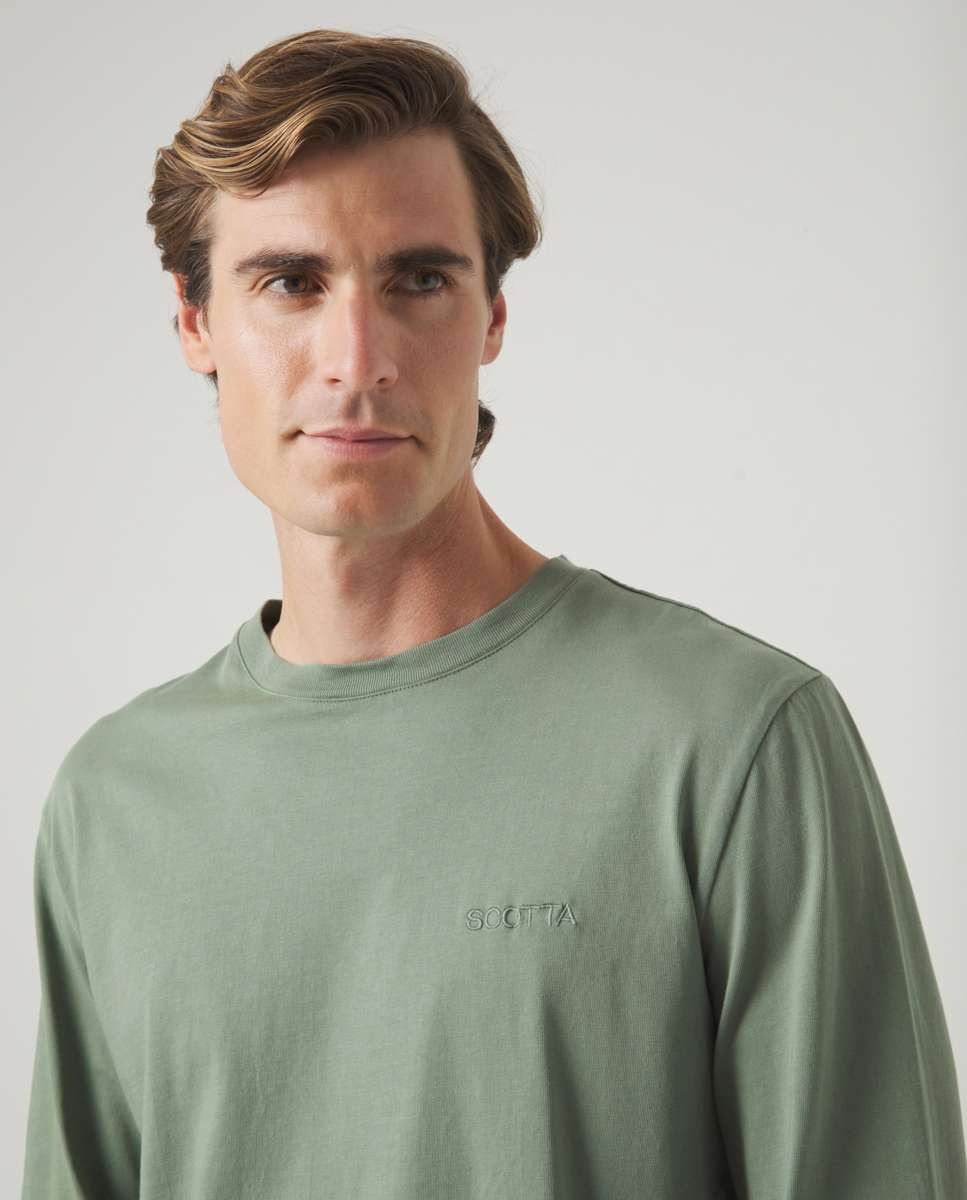 Sweatshirt sem Capuz com Gola Redonda Caqui-3