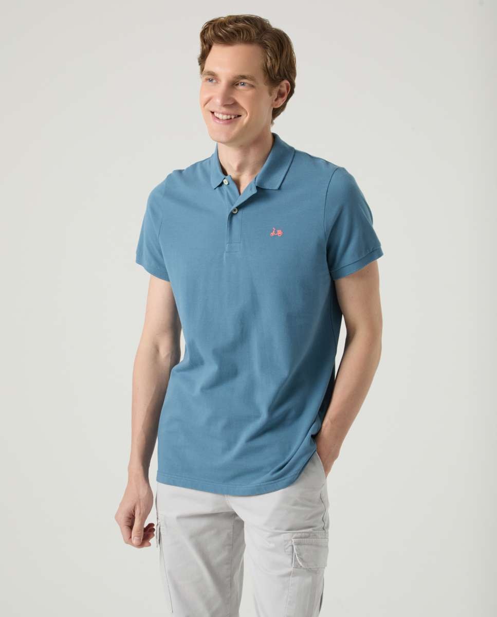 Polo de Manga Curta Azul denim-1