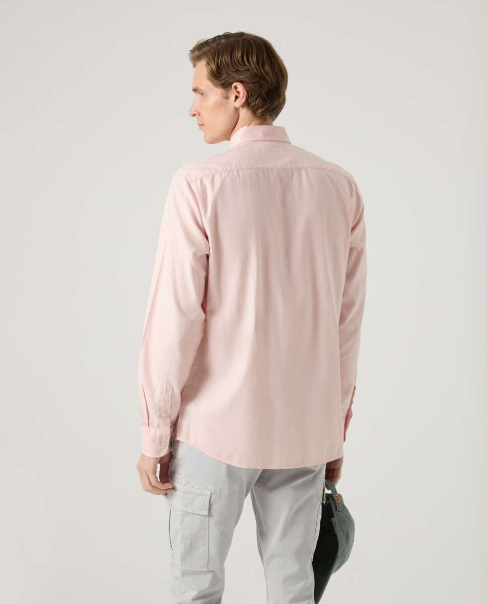 Camisa de Algodão com Corte Regular Lisa Rosa-claro-2