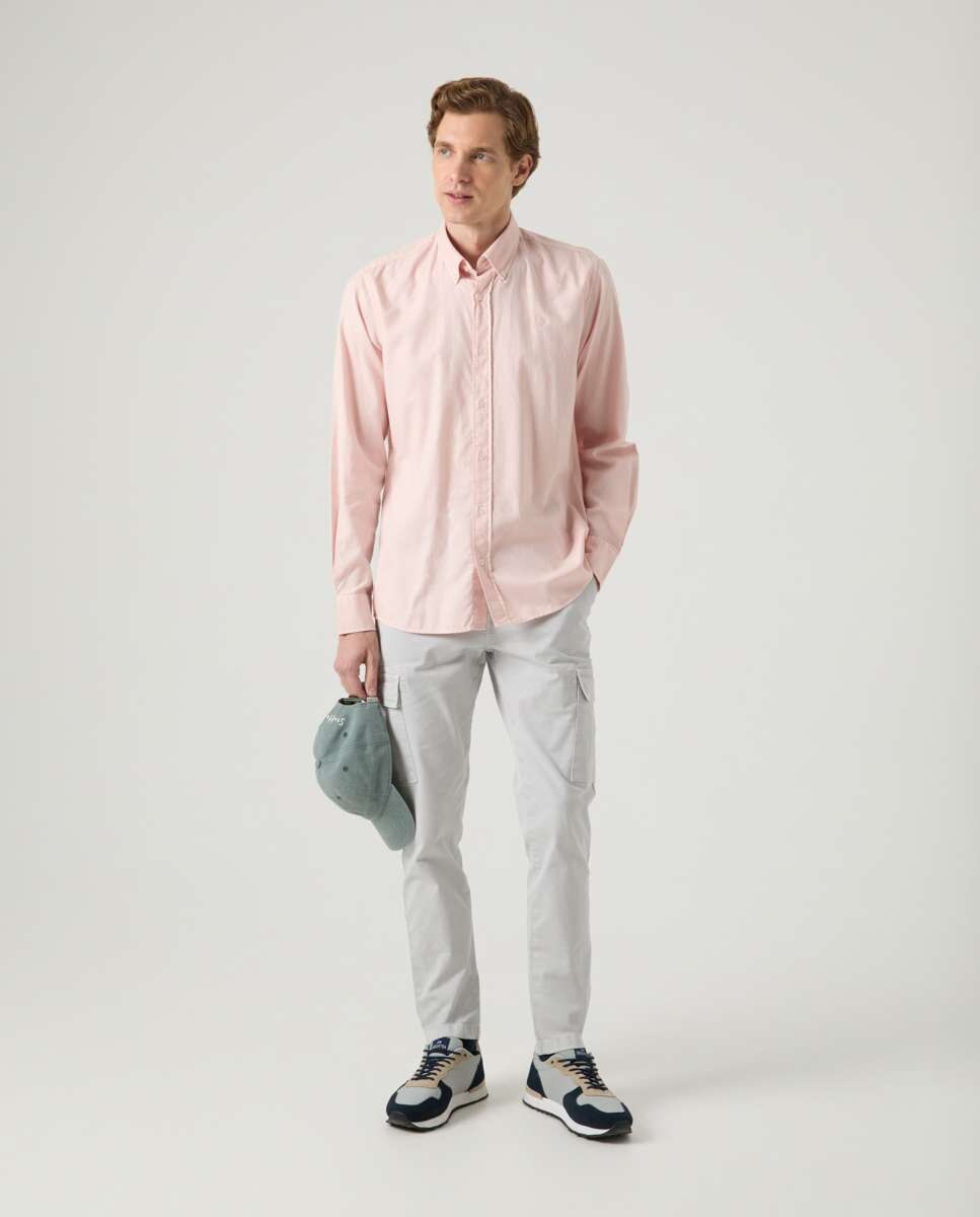 Camisa de Algodão com Corte Regular Lisa Rosa-claro-4