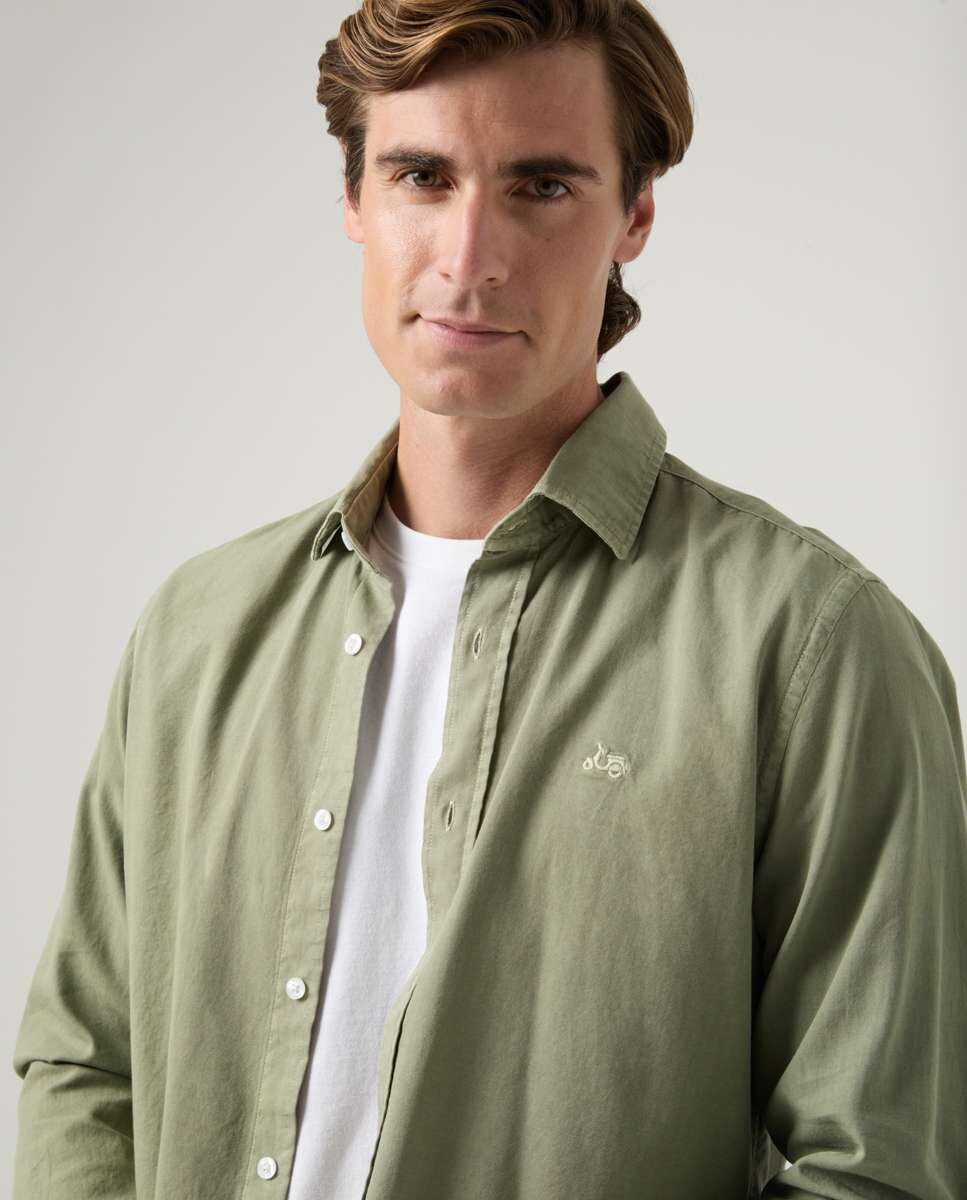 Camisa de Algodão com Corte Regular Lisa Caqui-3
