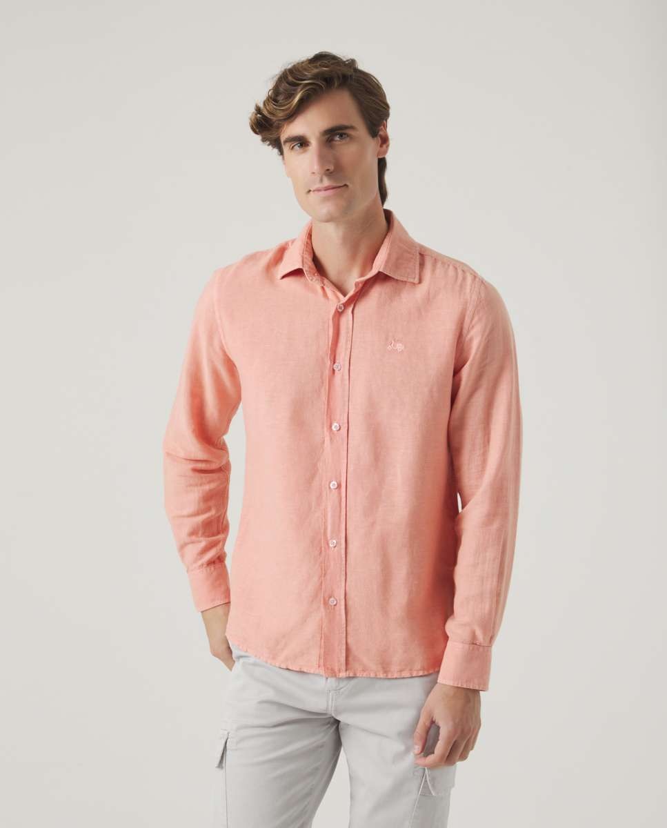 Camisa de Corte Regular Lisa Coral-1