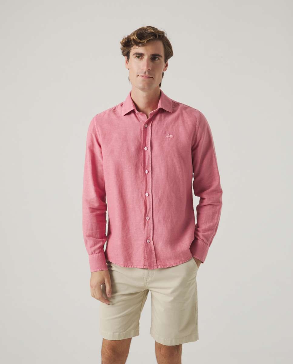 Camisa de Corte Regular Lisa Rosa-1