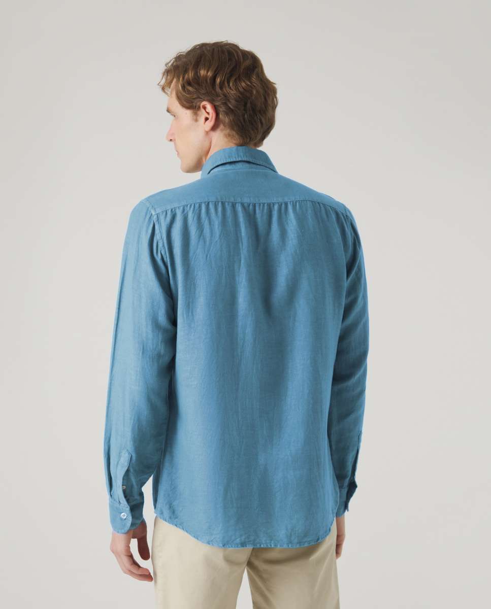 Camisa de Corte Regular Lisa Azul denim-2