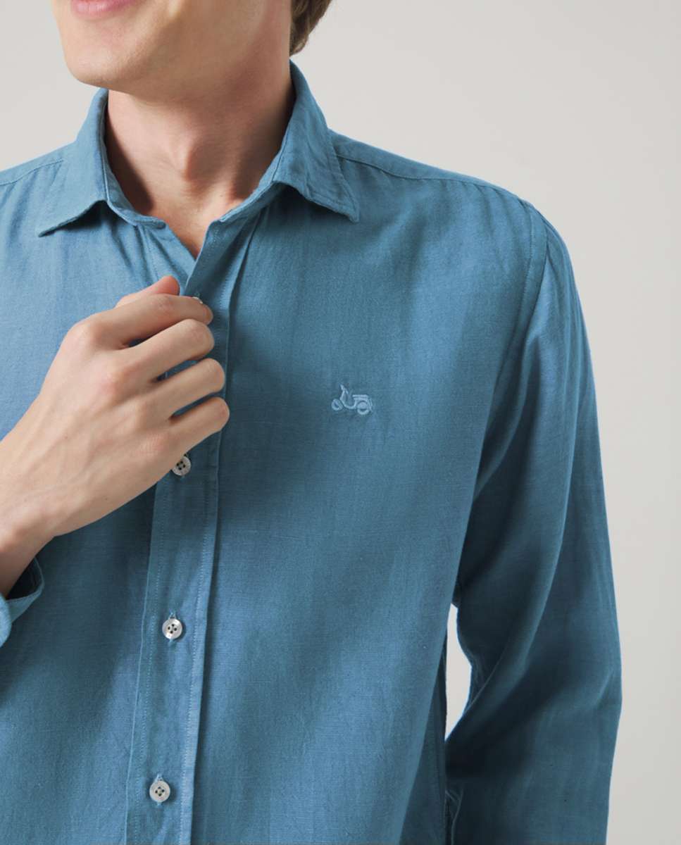 Camisa de Corte Regular Lisa Azul denim-3