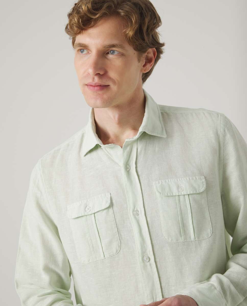 Camisa de Corte Regular Lisa Verde-acinzentado-3