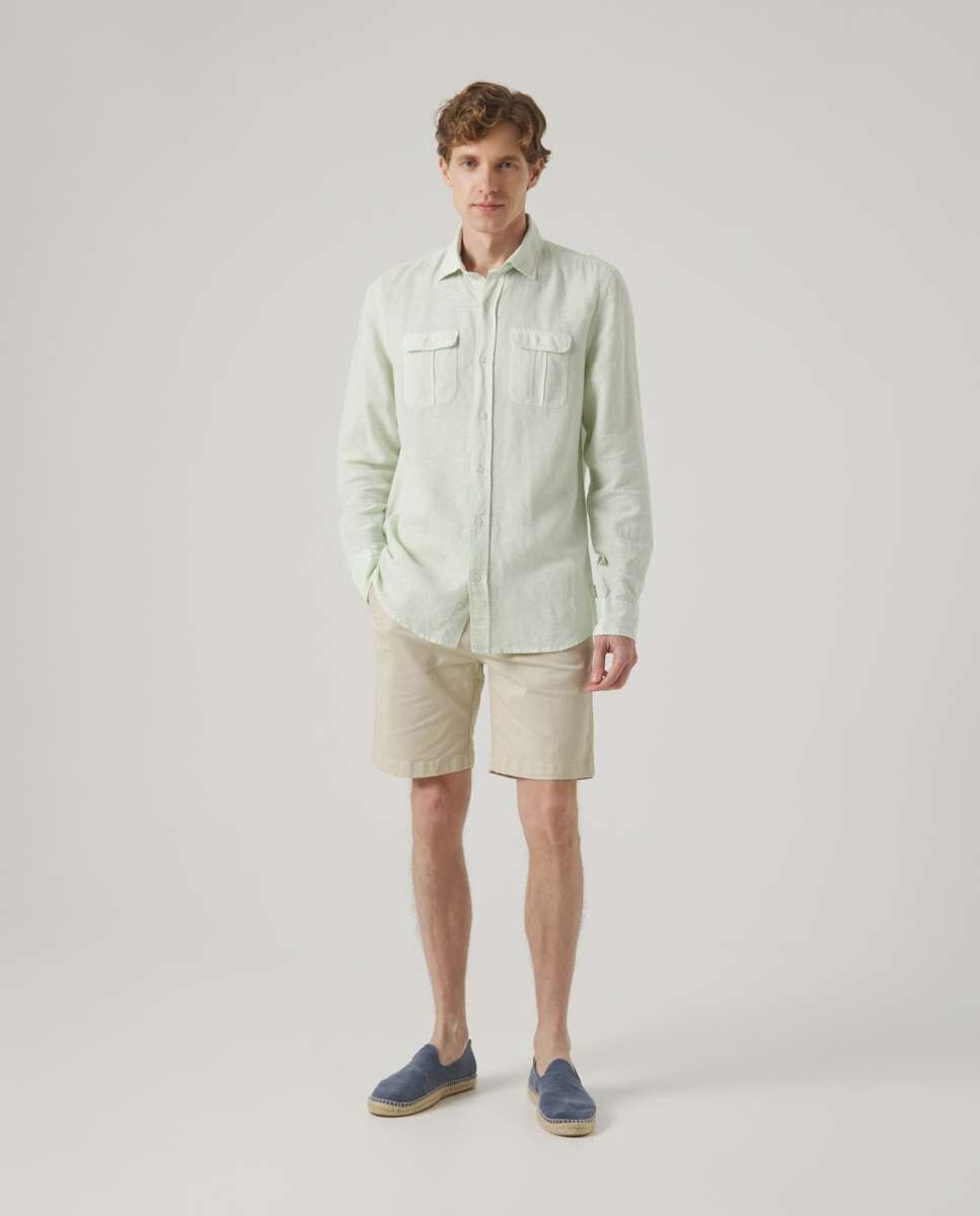 Camisa de Corte Regular Lisa Verde-acinzentado-4