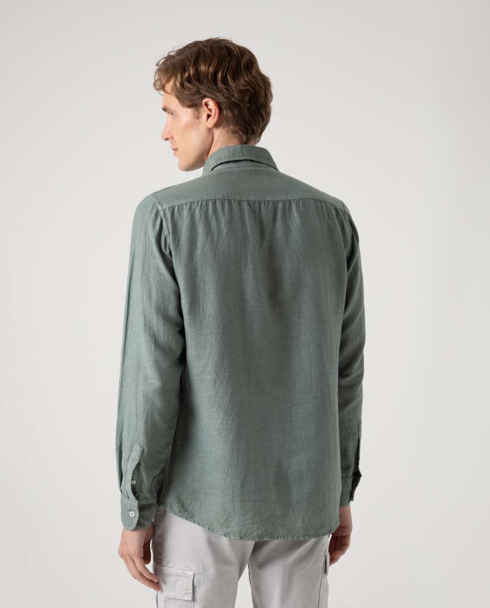 Camisa de Linho com Corte Regular Lisa Caqui-2