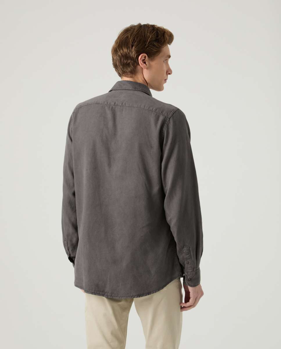 Camisa de Corte Regular Lisa Cinzento-2