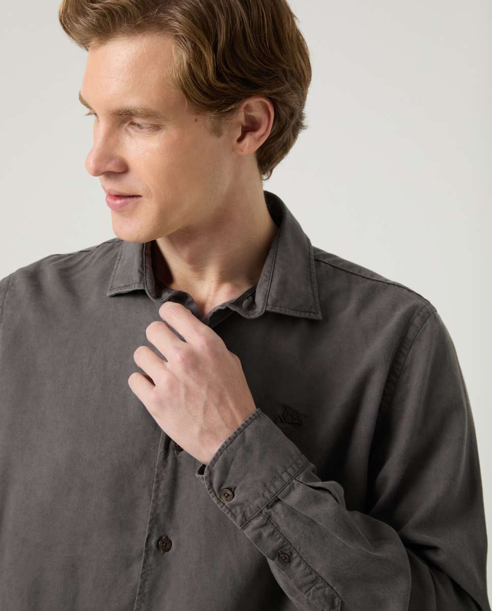 Camisa de Corte Regular Lisa Cinzento-3