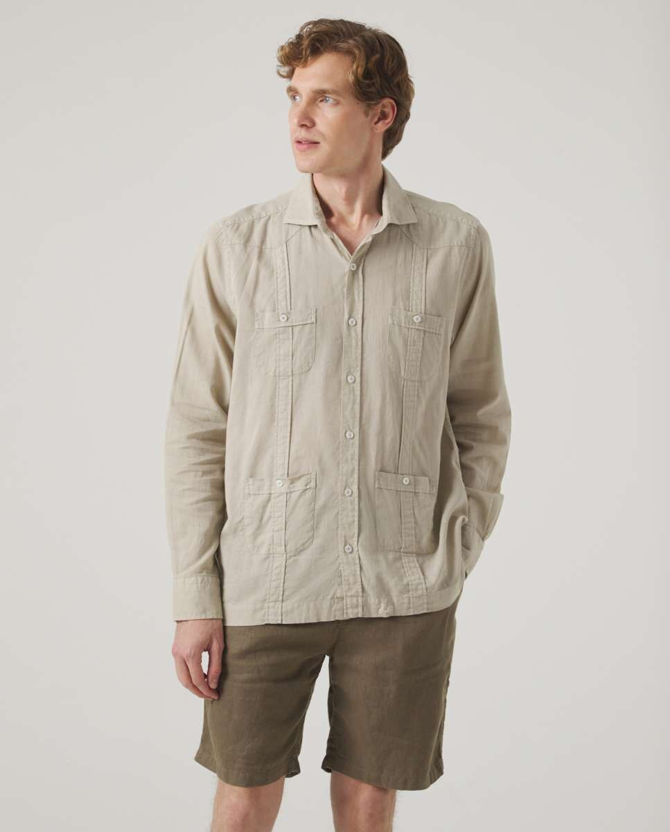 Camisa de Corte Regular Lisa Taupe-1