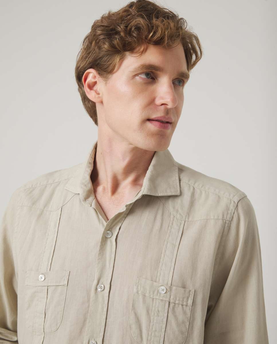 Camisa de Corte Regular Lisa Taupe-3
