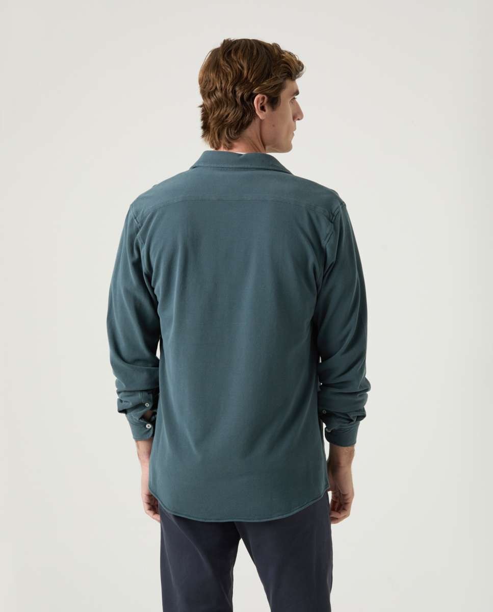 Camisa de Algodão com Corte Regular Lisa Azul-marinho-2