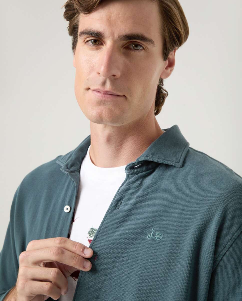 Camisa de Algodão com Corte Regular Lisa Azul-marinho-3