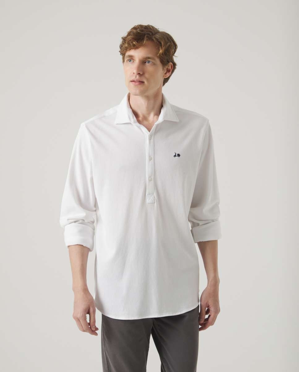Camisa de Algodão com Corte Regular Lisa Branco-1