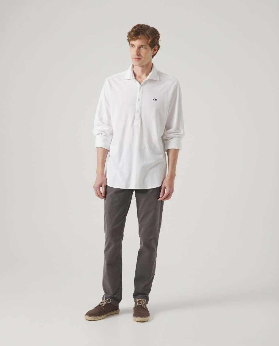 Camisa de Algodão com Corte Regular Lisa Branco-4