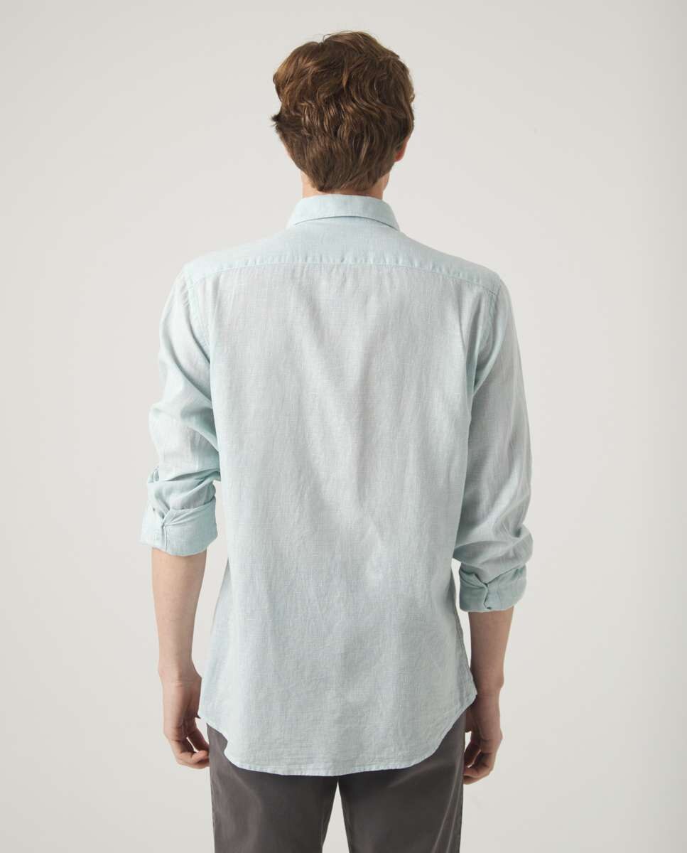Camisa de Corte Regular Aos Quadrados em Verde Água Verde Água-2